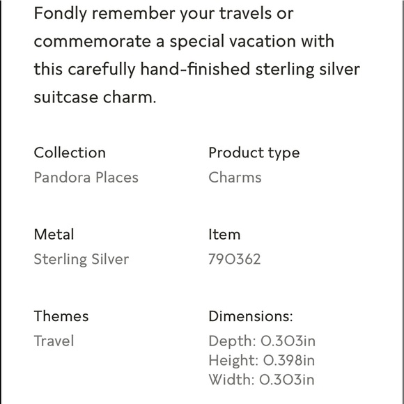 2/$40 Pandora sterling silver suitcase charm. Used - Picture 3 of 7